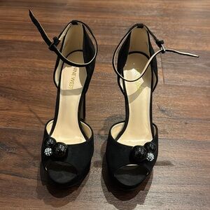 Nine West Black Peep Toe Heels Platform with Embellishments